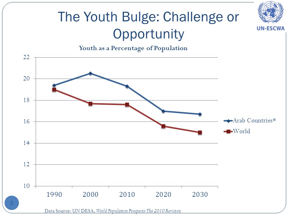 The Youth Bulge: Challenge or Opportunity 3 Data Source: UN DESA, World Population Prospects: The 2010 Revision Youth as a Percentage of Population