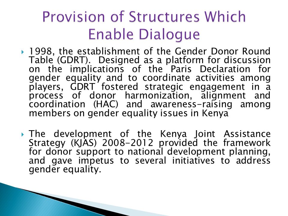 1998, the establishment of the Gender Donor Round Table (GDRT).