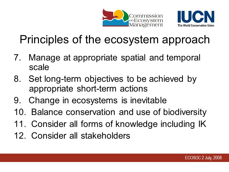 ECOSOC 2 July, 2008 Principles of the ecosystem approach 7.
