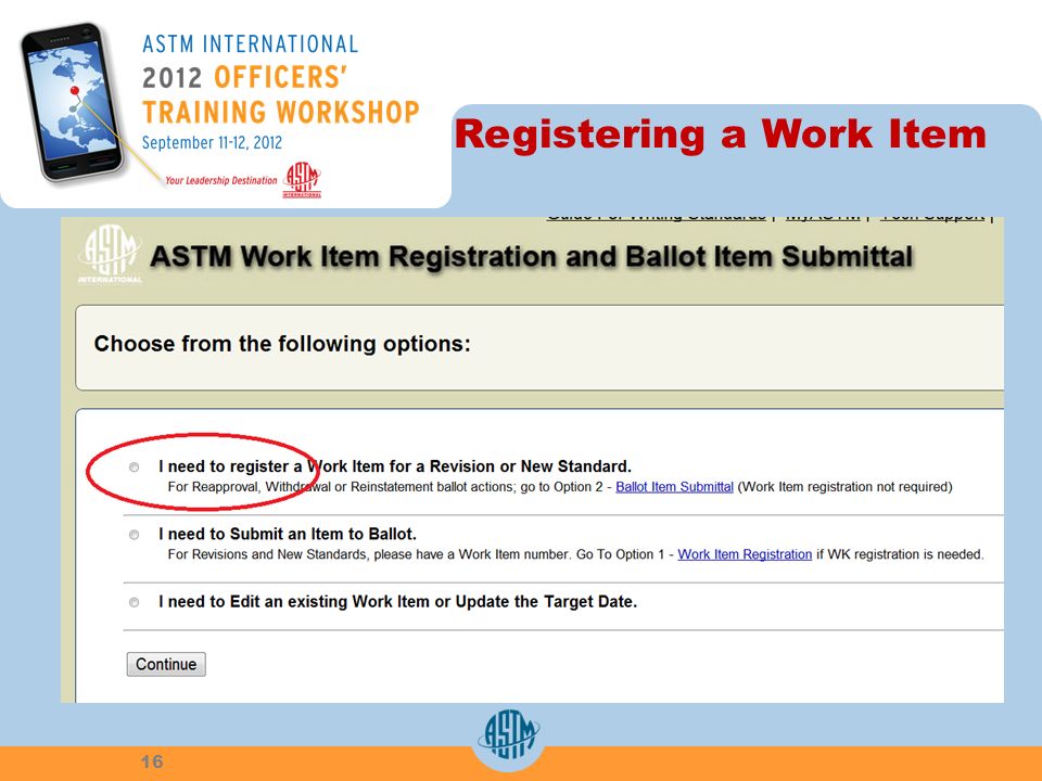 Registering a Work Item 16