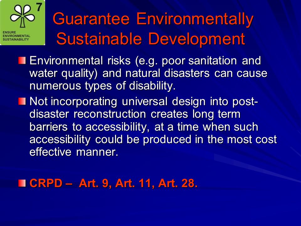 Guarantee Environmentally Sustainable Development Guarantee Environmentally Sustainable Development Environmental risks (e.g.