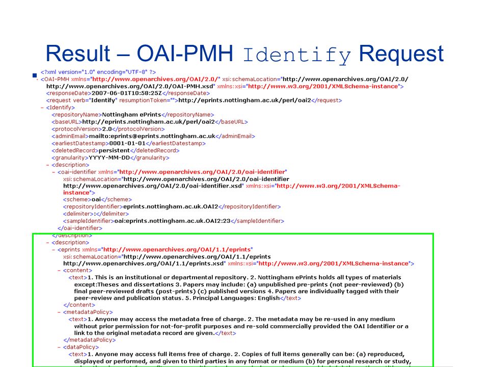 Result – OAI-PMH Identify Request