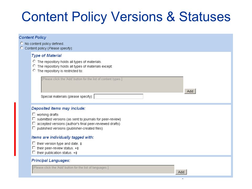 Content Policy Versions & Statuses
