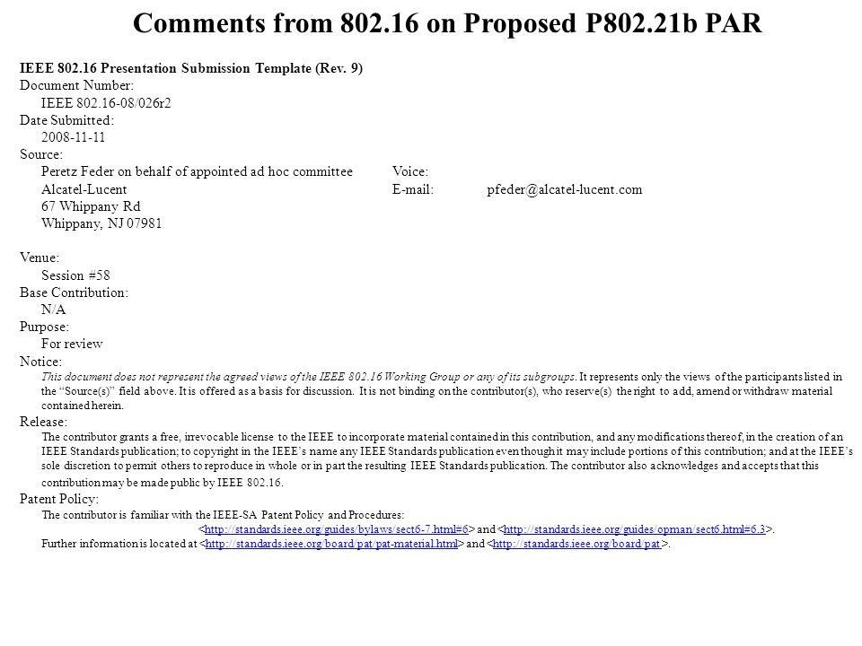Comments from on Proposed P802.21b PAR IEEE Presentation Submission Template (Rev.