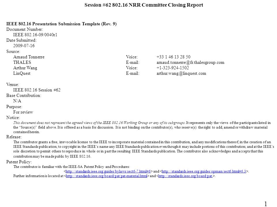 Session # NRR Committee Closing Report IEEE Presentation Submission Template (Rev.