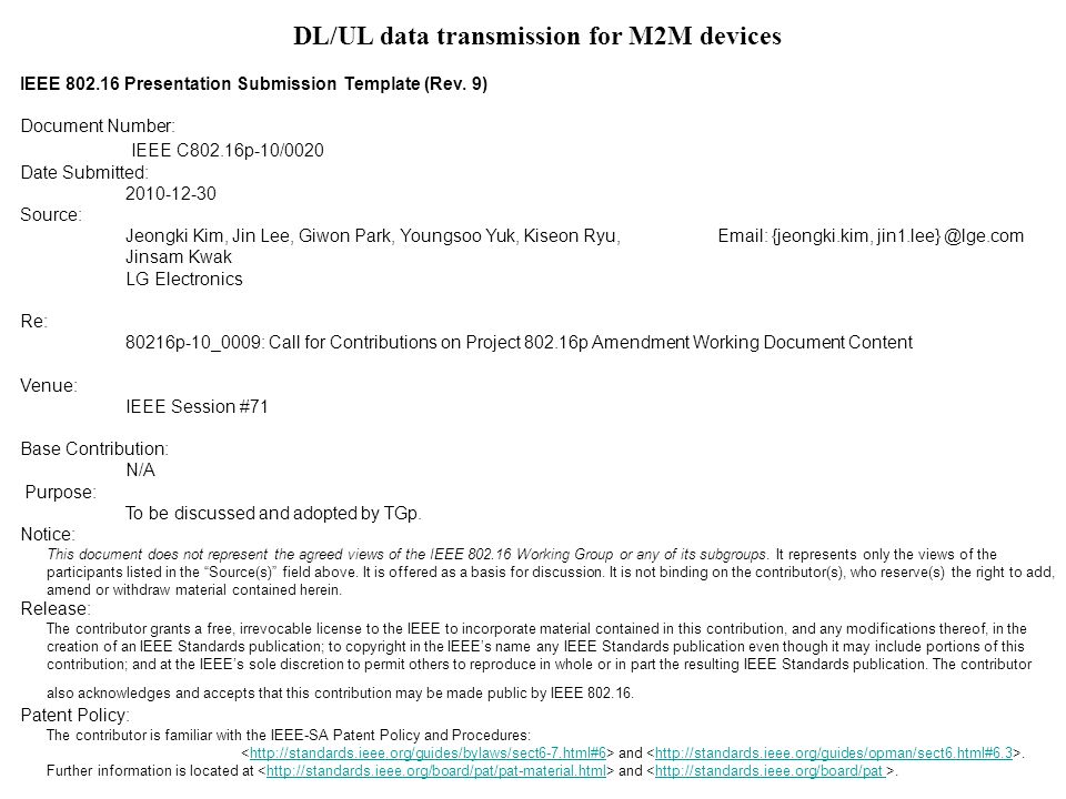 DL/UL data transmission for M2M devices IEEE Presentation Submission Template (Rev.