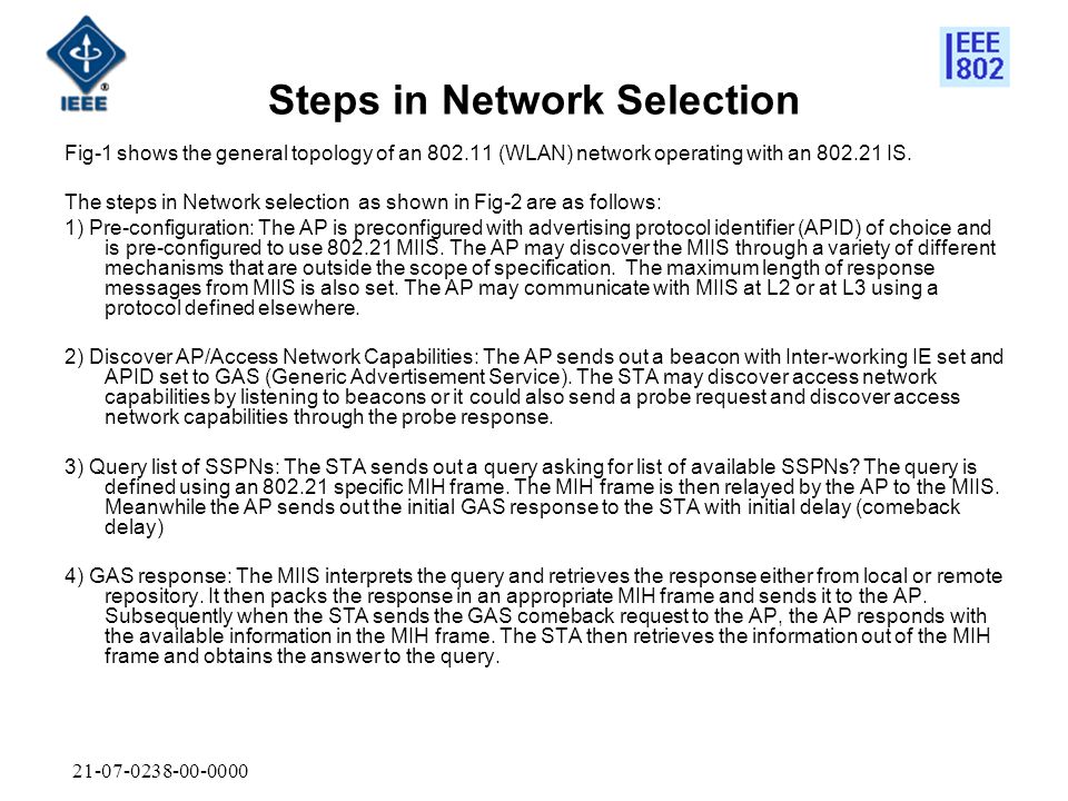 Steps in Network Selection Fig-1 shows the general topology of an (WLAN) network operating with an IS.