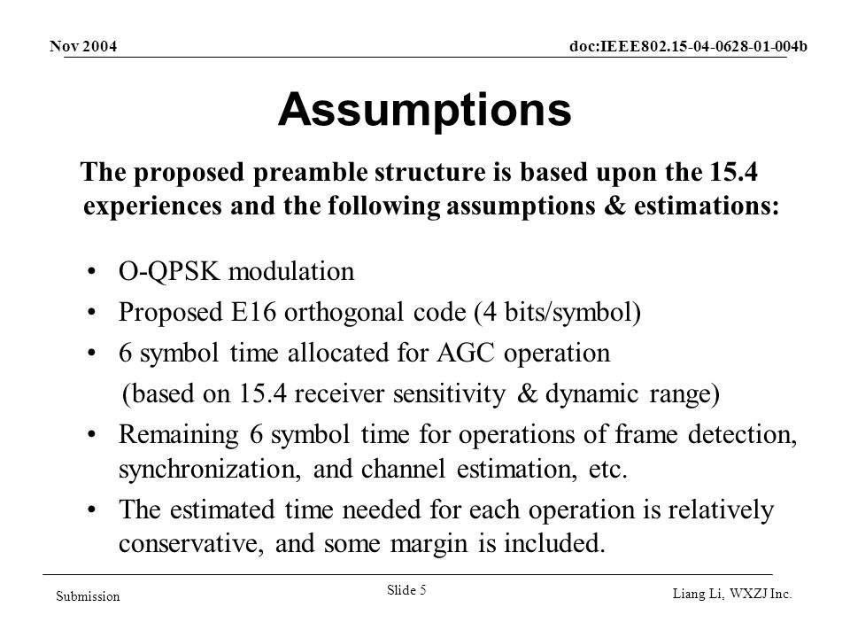 Nov 2004 doc:IEEE b Slide 5 Submission Liang Li, WXZJ Inc.
