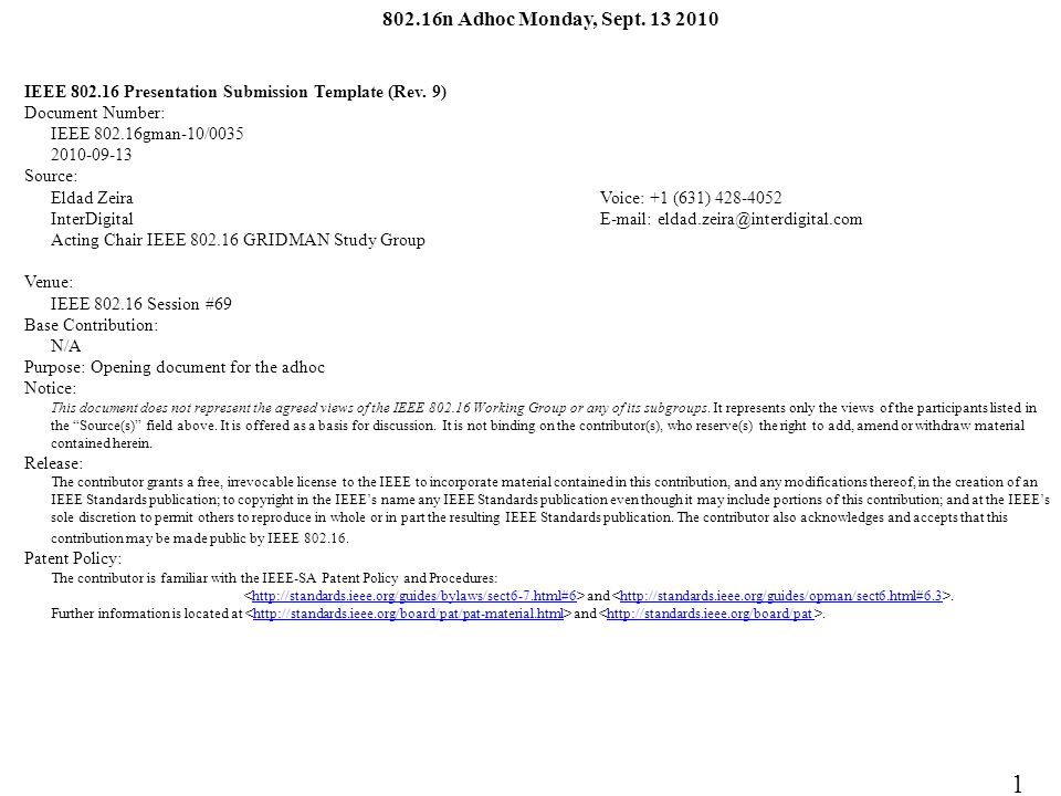 802.16n Adhoc Monday, Sept IEEE Presentation Submission Template (Rev.
