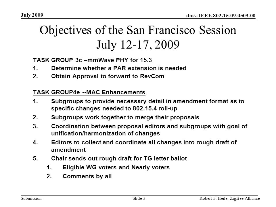 doc.: IEEE Submission July 2009 Robert F.