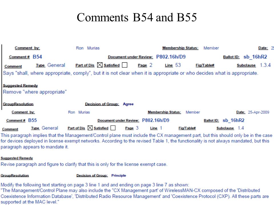 Comments B54 and B55