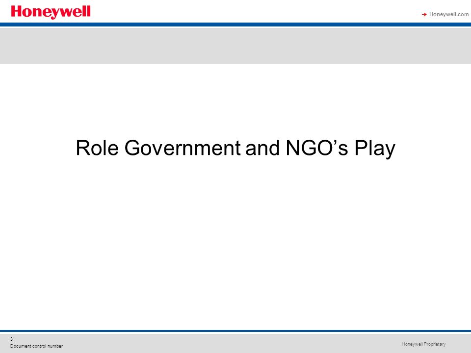 Honeywell Proprietary Honeywell.com 3 Document control number Role Government and NGOs Play