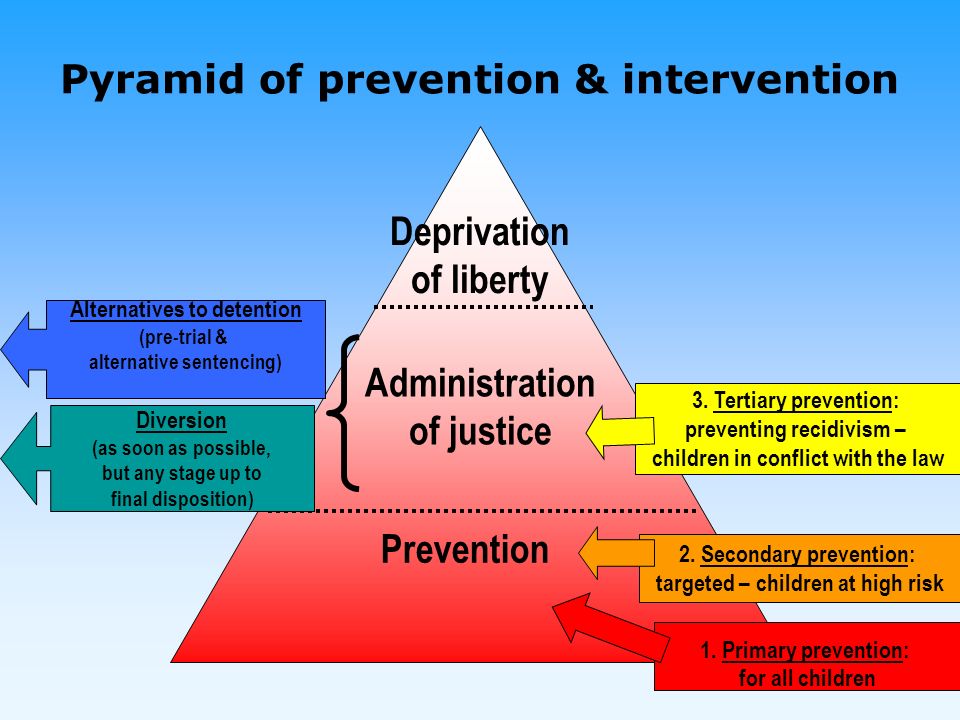 Pyramid of prevention & intervention Prevention Administration of justice Deprivation of liberty 2.