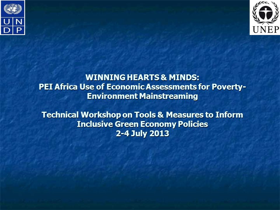 WINNING HEARTS & MINDS: PEI Africa Use of Economic Assessments for Poverty- Environment Mainstreaming Technical Workshop on Tools & Measures to Inform Inclusive Green Economy Policies 2-4 July 2013