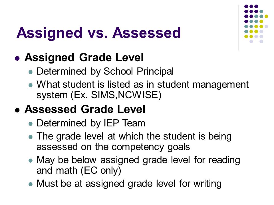 Assigned Grade Level Determined by School Principal What student is listed as in student management system (Ex.
