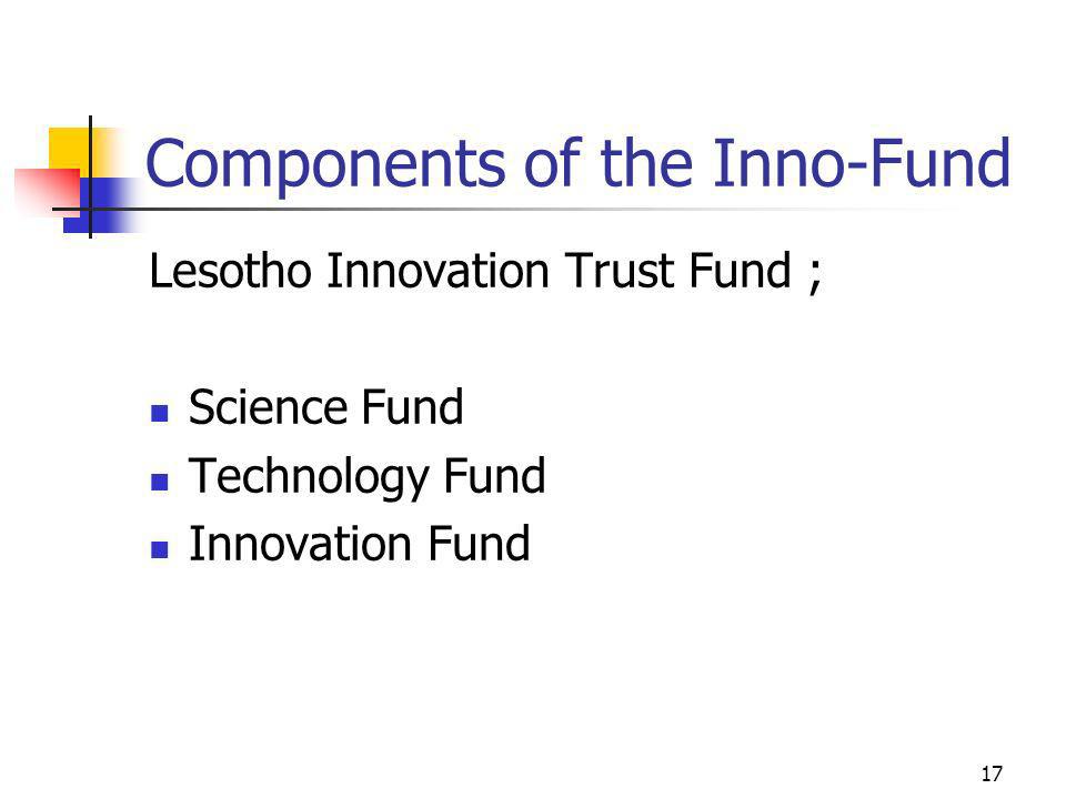 Components of the Inno-Fund Lesotho Innovation Trust Fund ; Science Fund Technology Fund Innovation Fund 17