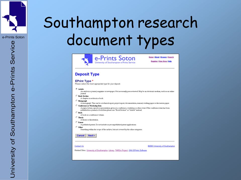 Southampton research document types