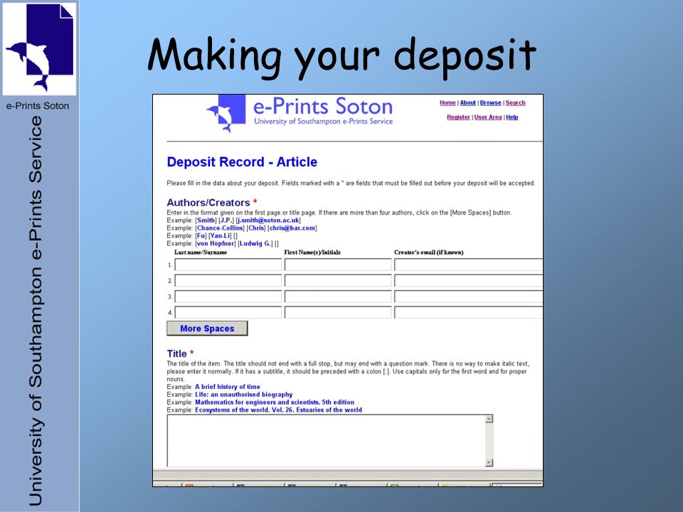 Making your deposit