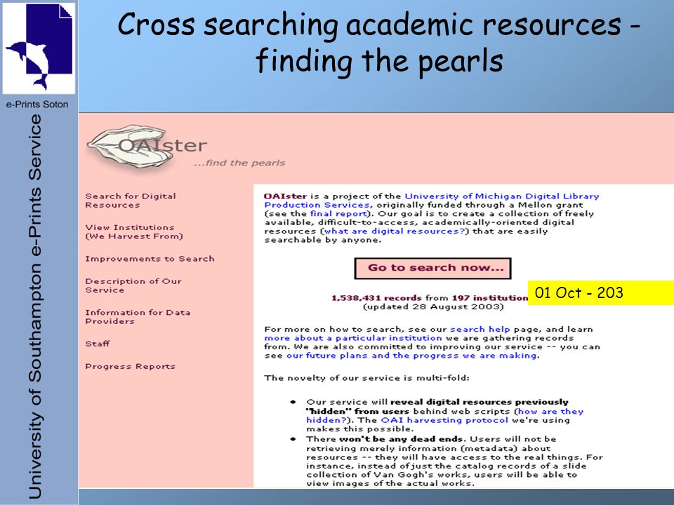 Cross searching academic resources - finding the pearls 01 Oct - 203