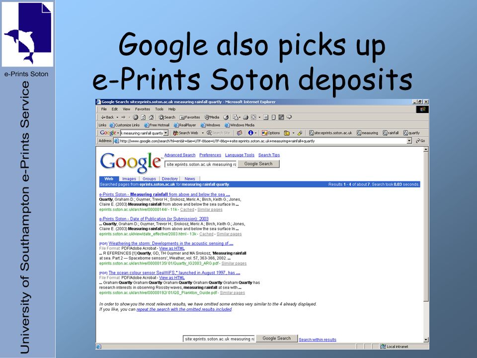 Google also picks up e-Prints Soton deposits