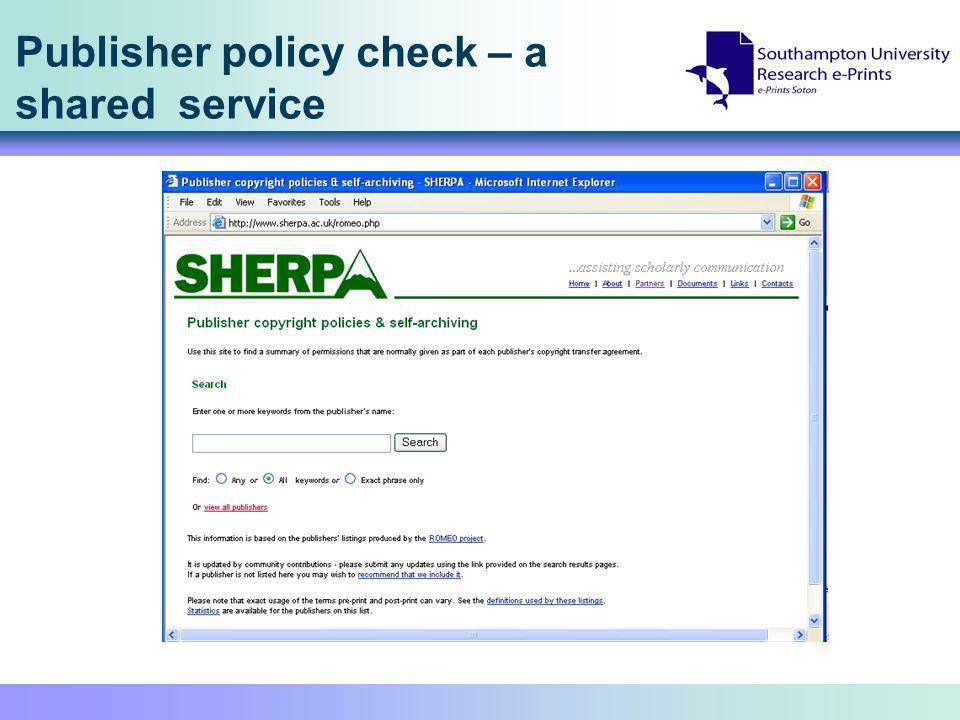 Publisher policy check – a shared service