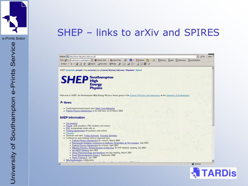 SHEP – links to arXiv and SPIRES