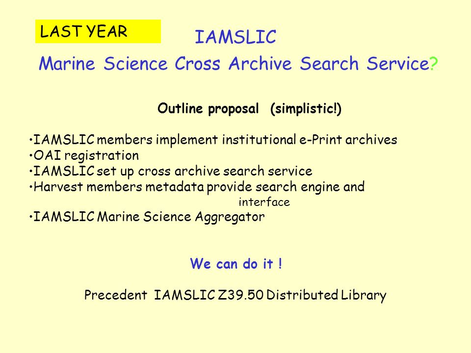 IAMSLIC Marine Science Cross Archive Search Service.