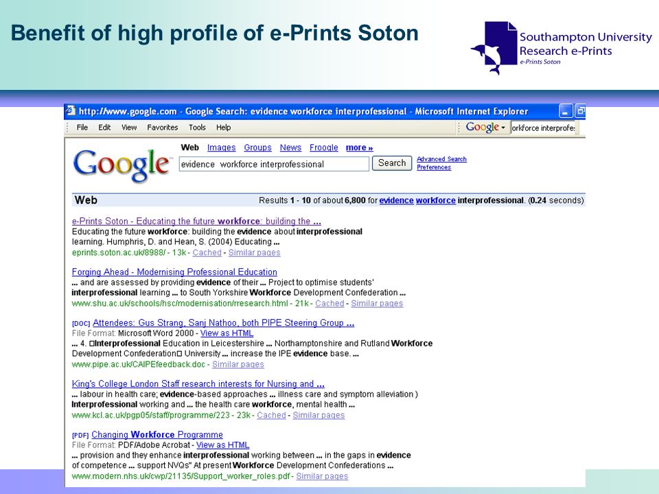 Benefit of high profile of e-Prints Soton