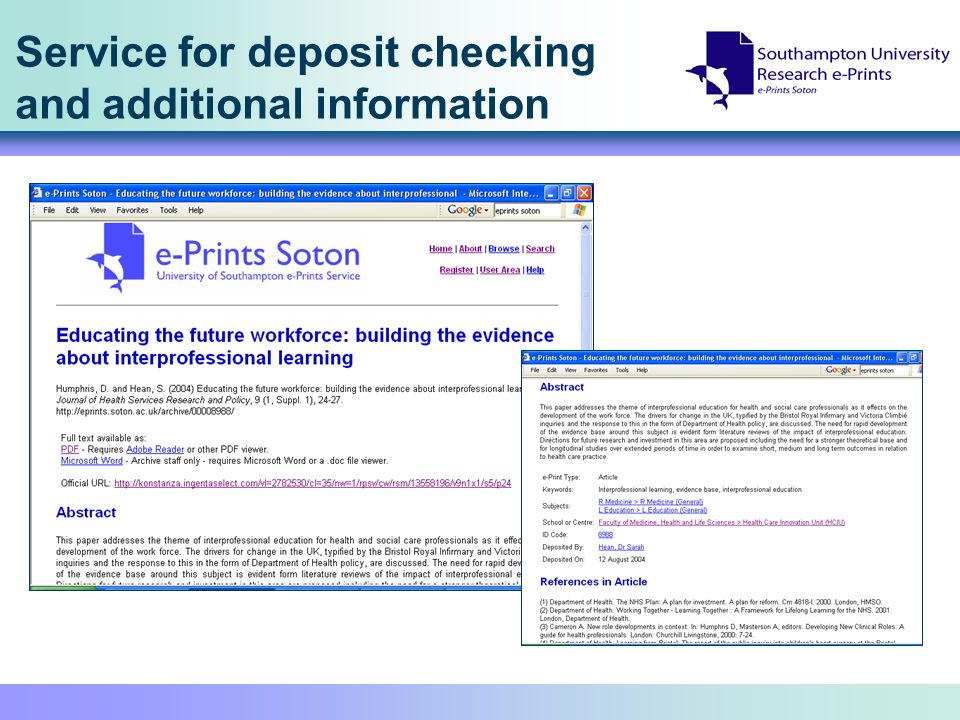 Service for deposit checking and additional information