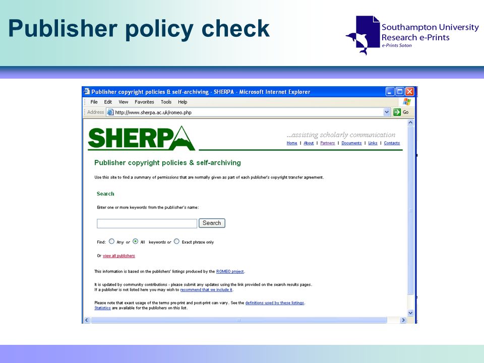 Publisher policy check