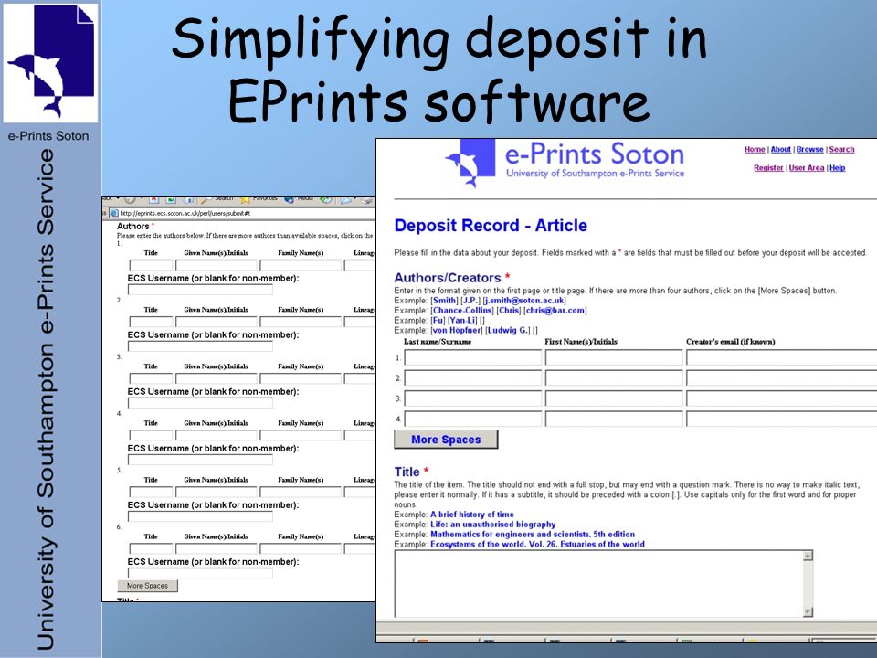 Simplifying deposit in EPrints software
