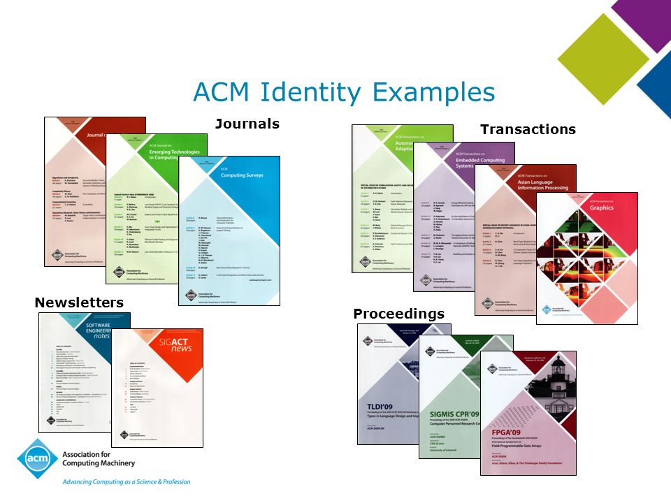 ACM Identity Examples Journals Transactions Newsletters Proceedings