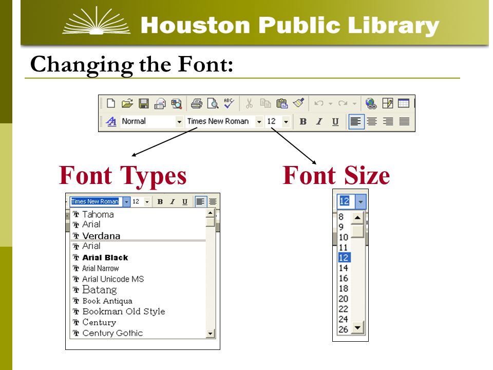 Changing the Font: Font TypesFont Size