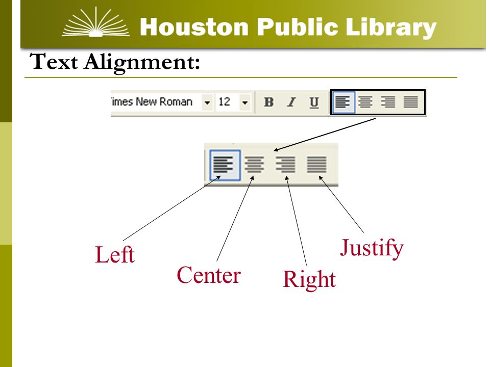 Text Alignment: Center Justify Left Right