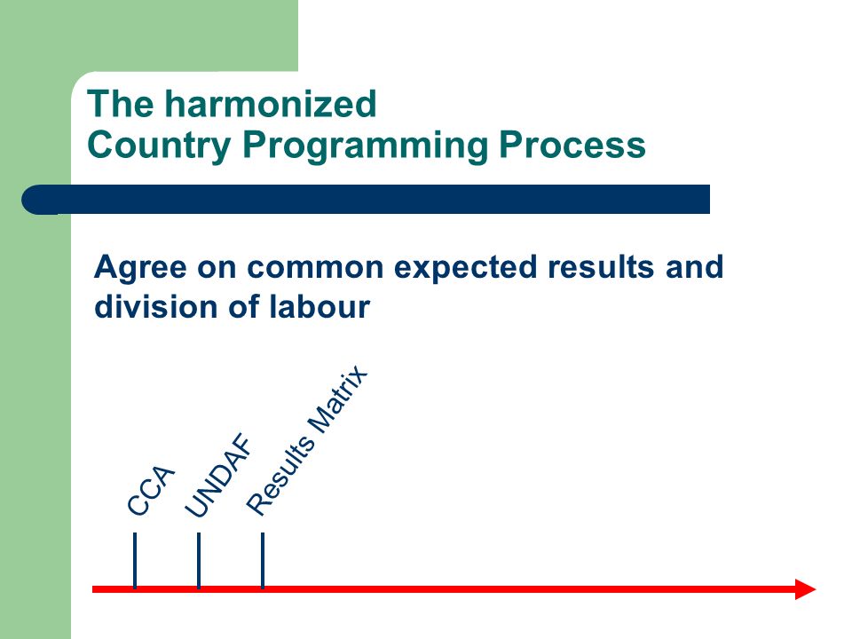 The harmonized Country Programming Process CCA UNDAF Results Matrix Agree on common expected results and division of labour