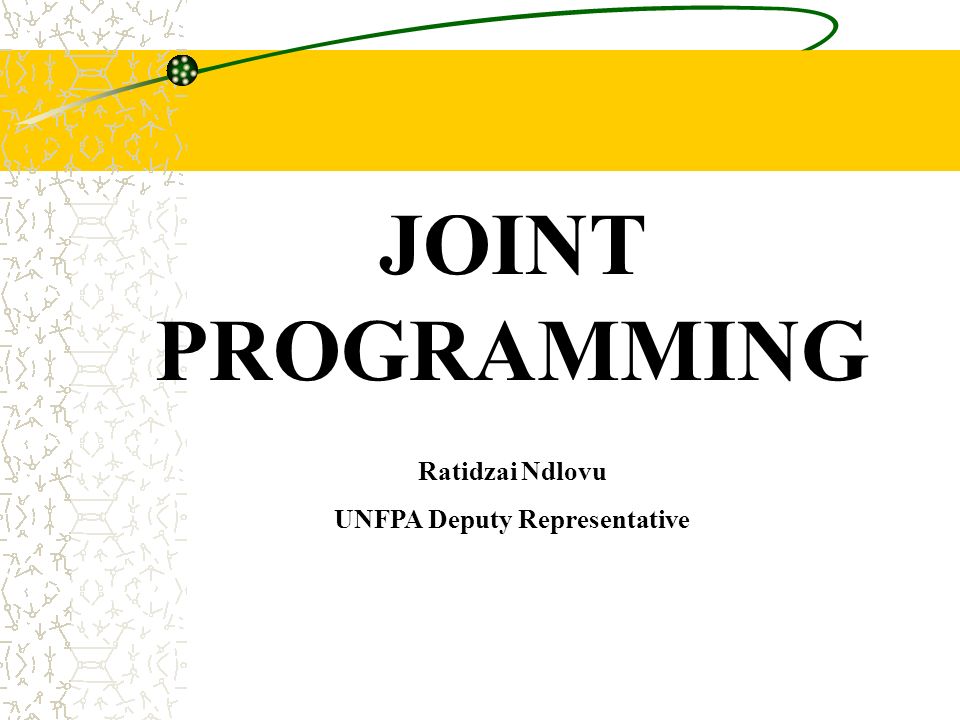 JOINT PROGRAMMING Ratidzai Ndlovu UNFPA Deputy Representative