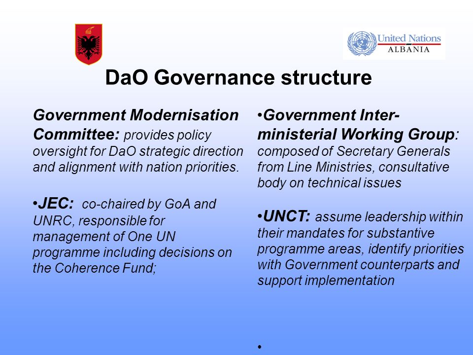 DaO Governance structure Government Modernisation Committee: provides policy oversight for DaO strategic direction and alignment with nation priorities.