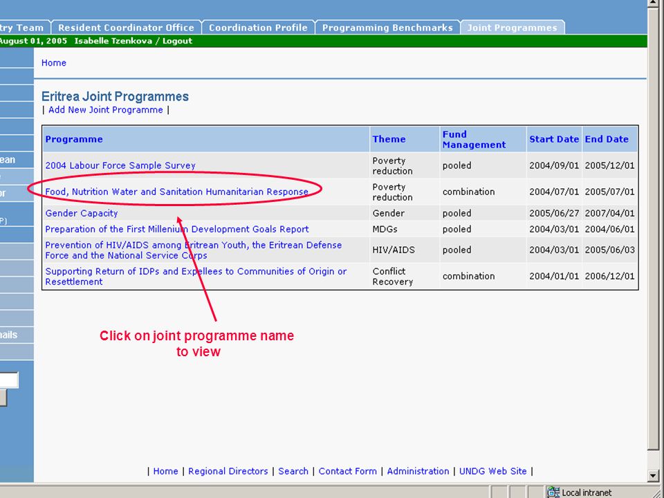 Click on joint programme name to view