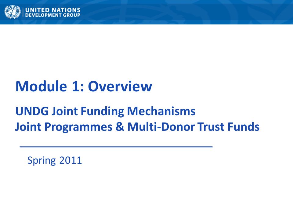 Module 1: Overview UNDG Joint Funding Mechanisms Joint Programmes & Multi-Donor Trust Funds Spring 2011