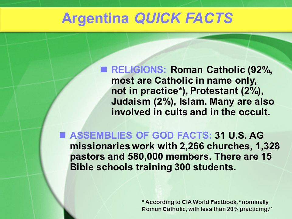 ASSEMBLIES OF GOD FACTS: 31 U.S.