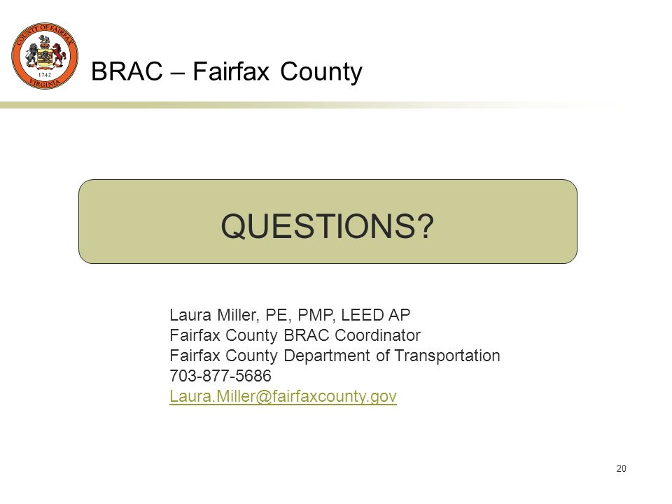 20 BRAC – Fairfax County QUESTIONS.