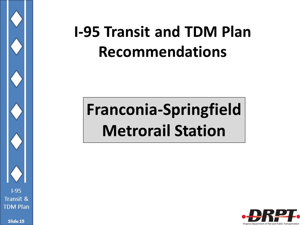 I-95 Transit & TDM Plan I-95 Transit and TDM Plan Recommendations Franconia-Springfield Metrorail Station Slide 15