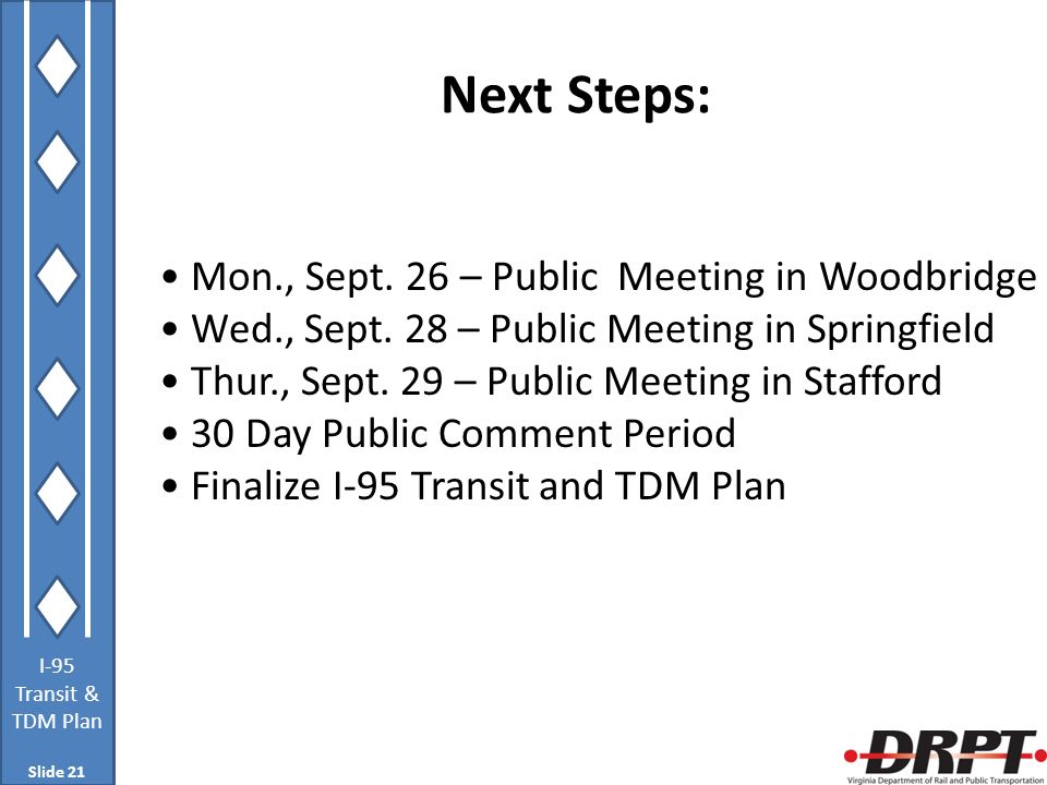 I-95 Transit & TDM Plan Next Steps: Slide 21 Mon., Sept.