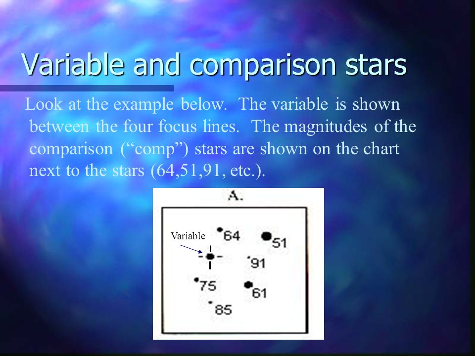 Variable and comparison stars Look at the example below.