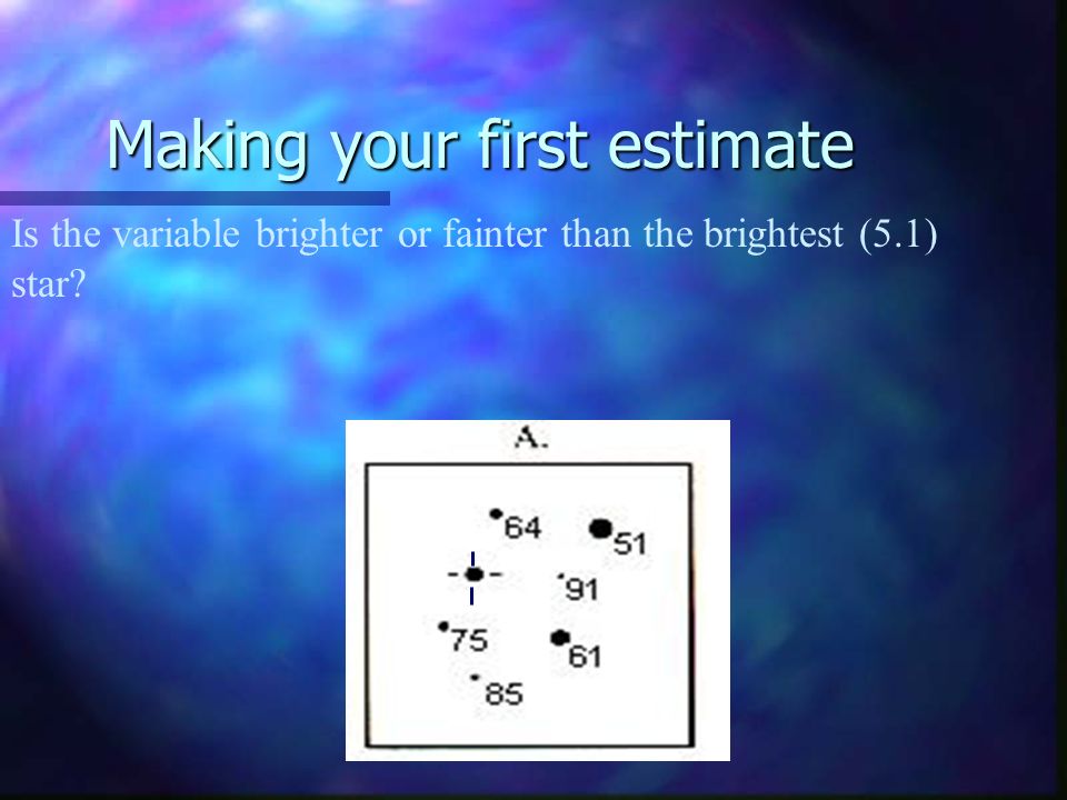 Making your first estimate Is the variable brighter or fainter than the brightest (5.1) star