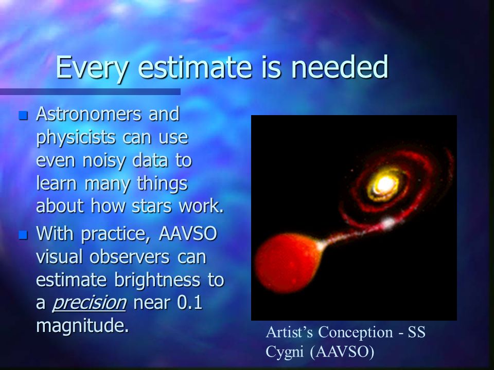 Every estimate is needed n Astronomers and physicists can use even noisy data to learn many things about how stars work.