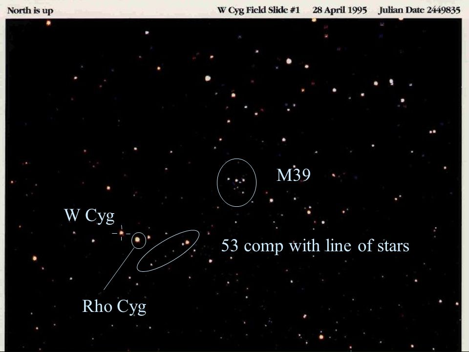 M39 53 comp with line of stars Rho Cyg W Cyg