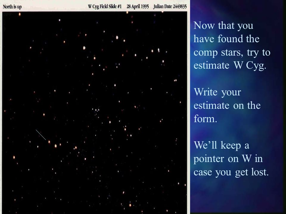 Now that you have found the comp stars, try to estimate W Cyg.