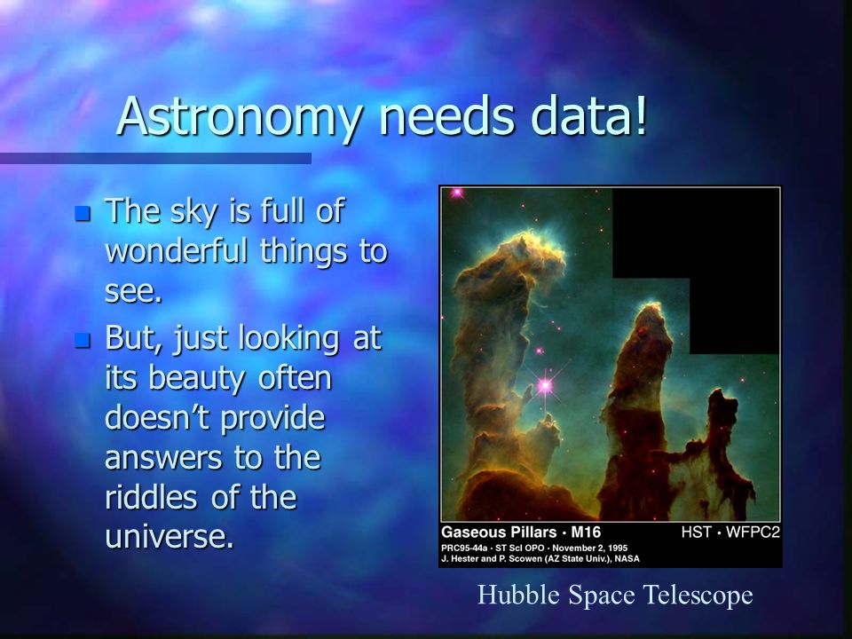 Astronomy needs data. n The sky is full of wonderful things to see.