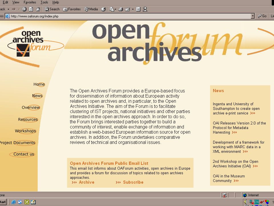 Open Archives Forum, IST INETBIB -- Goettingen -- September Leona Carpenter Home page